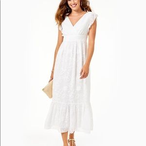 Lilly Pulitzer Autumn Ruffle Midi Dress (White)